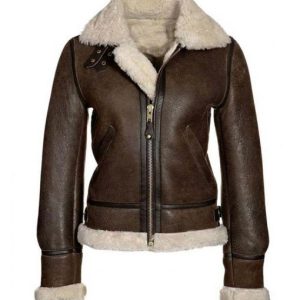Aesthetic Aviator Womens Distressed Brown Jacket