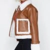Aesthetic Women's Brown Cropped Aviator Leather Jacket