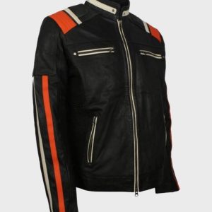 Aesthetic Mens Cafe Racer Striped Black Retro Biker Jacket