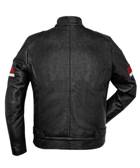 Men’s Black Cafe Racer Red and White Striped Leather Jacket