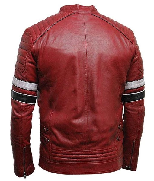 Aesthetic Mens Striped Red Cafe Racer Jacket