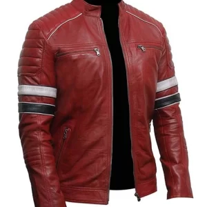 Aesthetic Mens Striped Red Cafe Racer Jacket