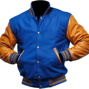 light blue and yellow varsity jacket