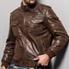 brown leather bomber jacket