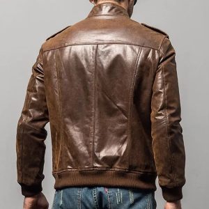 brown leather bomber jacket