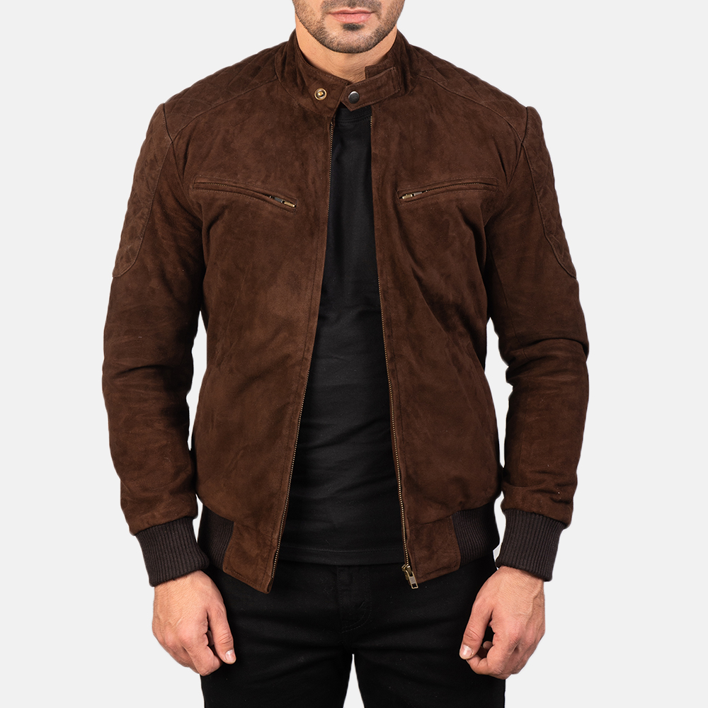 brown suede bomber jacket mens